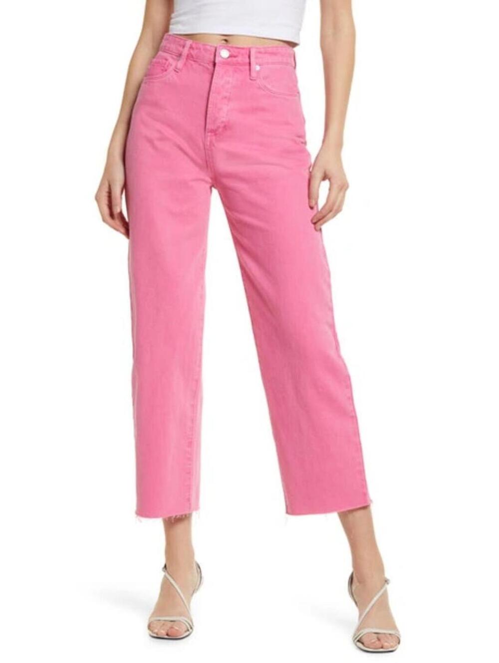 BLANKNYC Baxter Ribcage Raw Hem Crop Straight Leg Jeans In Pink